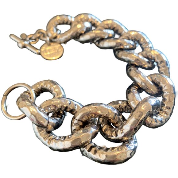 Chunky Silver Metallic Chain Bracelet, 1AR or Unoaerre (Italian Brand), Vintage - Picture 2 of 5